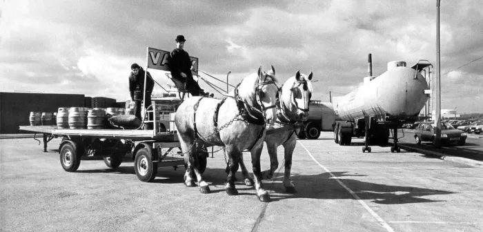 Framed Print : A wagon from the Vaux Brewery being led by two Persherons in 1986 Framed Print : A wagon from the Vaux Brewery being led by two Persherons in 1986