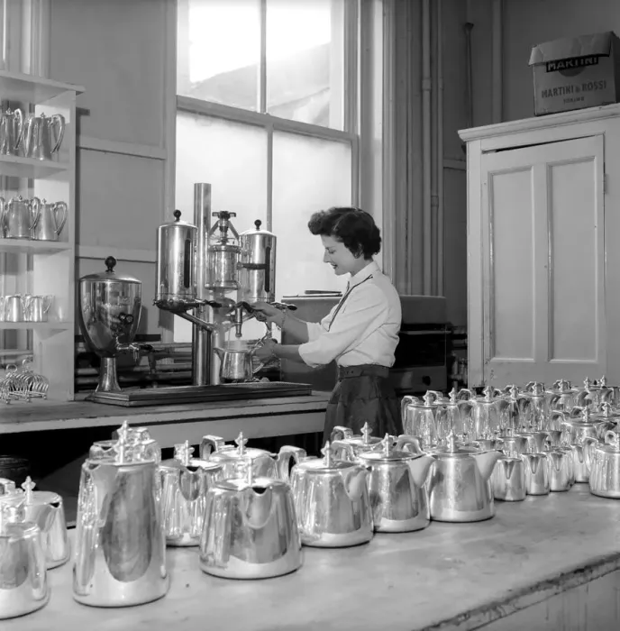 Framed Print : Waitress / woman seen here preparing pots of tea in a cafe. 1957 A17b Framed Print : Waitress / woman seen here preparing pots of tea in a cafe. 1957 A17b