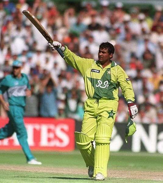 Wajahatullah Wasti cricketer celebrates reaching 50 June 1999 during the Pakistan v