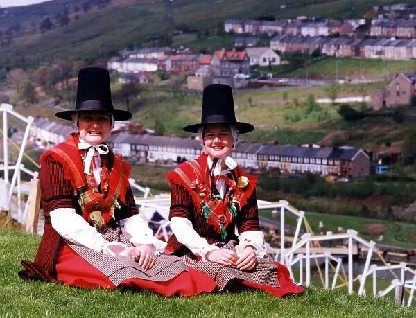 Wales - National Costume - Brynmawr Welsh Folk dancers Angela Morris (left