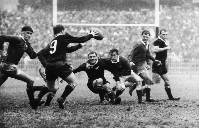 Framed Print : Wales v All Blacks 11th November 1967 All Blacks No9 C R Laidlow takes possession