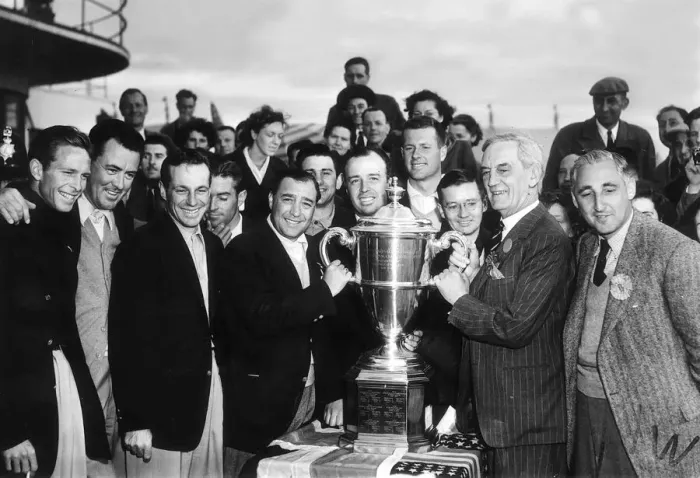 Framed Print : Walker Cup Golf Birkdale May 1951 Willie Lumesa USA recieves the Walker Cup Framed Print : Walker Cup Golf Birkdale May 1951 Willie Lumesa USA recieves the Walker Cup