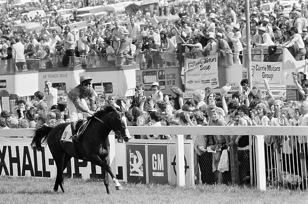 Walter Swinburn on racehorse Shergar wins the Derby at Epsom. 3rd June 1981