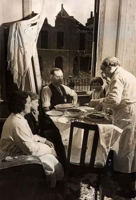 Framed Print : War Air Raid 8th September 1940 A family sit down at the dinner table in their