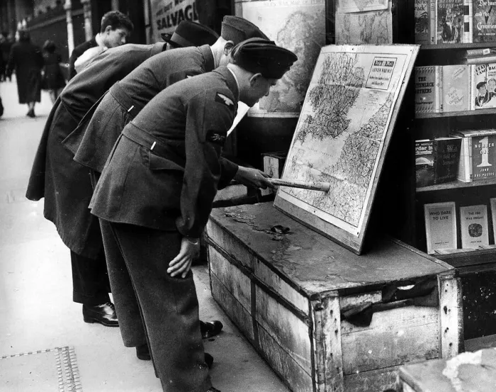 Framed Print : War: London June 1944 This is where we go... airmen who may be waiting to join Framed Print : War: London June 1944 This is where we go... airmen who may be waiting to join