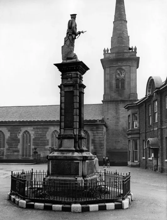 Framed Print : The war memorial and parish church, Prescot, Knowsley, Merseyside. February 1958 Framed Print : The war memorial and parish church, Prescot, Knowsley, Merseyside. February 1958