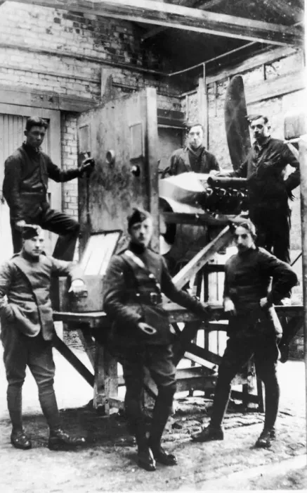 Framed Print : Warrant Officer Tom Guttery (centre) seen here in the test house of his workshop at an Framed Print : Warrant Officer Tom Guttery (centre) seen here in the test house of his workshop at an