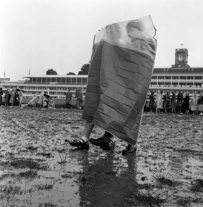 Framed Print : Waterproof cape for two June 1953 worn at Ascot races on a rainy day Framed Print : Waterproof cape for two June 1953 worn at Ascot races on a rainy day