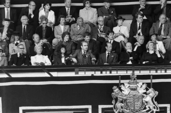 Framed Print : Watford chairman Elton John pictured watching the 1984 FA Cup Final at Wembley Stadium