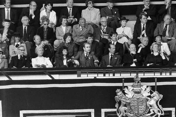 Watford chairman Elton John pictured watching the 1984 FA Cup Final at Wembley Stadium
