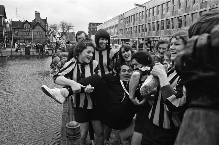 Framed Print : Watford Ladies football team played an exhibition match in Watford High Street in aid of Framed Print : Watford Ladies football team played an exhibition match in Watford High Street in aid of
