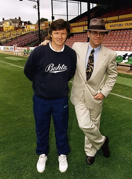 Watford Manager Steve Perryman with Elton John. 5th August 1991