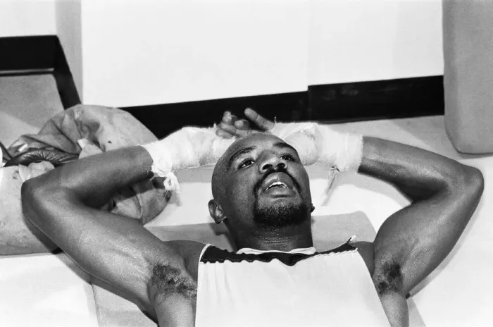 Framed Print : WBC and WBA world champion Marvin Hagler training for his sixth defence of his world