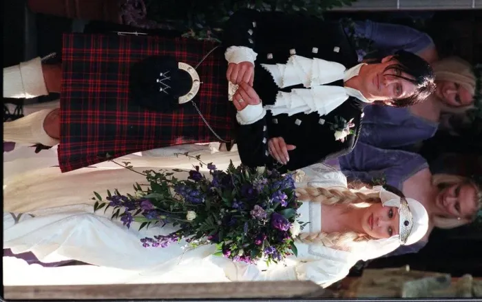 Framed Print : Wedding of Model Kirsty Hume and Donovan Leitch September 1997 at Luss Parish church