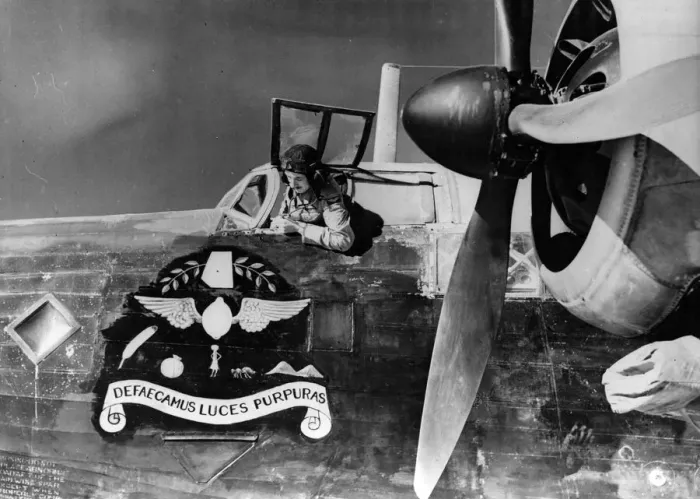 Framed Print : A Wellington bomber in the Middle East displaying an elaborate crest Framed Print : A Wellington bomber in the Middle East displaying an elaborate crest