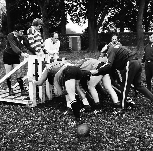 Welsh Rugby Team, Training Session, 8th November 1973. Geoff Wheel, standing on gate
