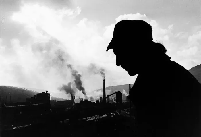 Framed Print : A Welsh steelworker on his way home from the British steel works at Ebbw Vale South Wales Framed Print : A Welsh steelworker on his way home from the British steel works at Ebbw Vale South Wales