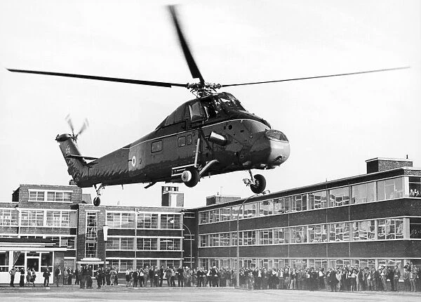 A Wessex helicopter of the Royal flight piloted by Prince Charles lands at Davy Ashmore