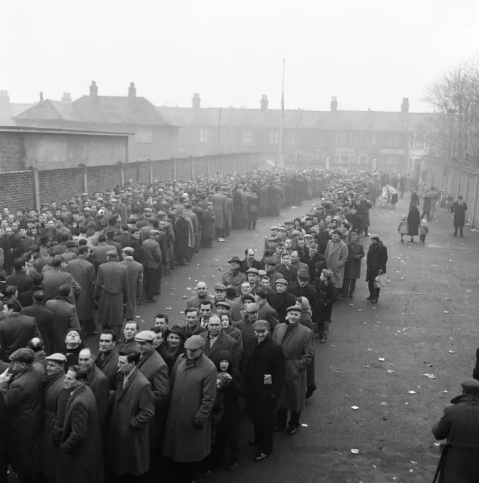 Framed Print : West Ham fans queue at Upton Park as tickets for their FA Cup match against Fulham go Framed Print : West Ham fans queue at Upton Park as tickets for their FA Cup match against Fulham go