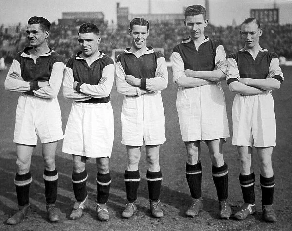 West Ham footballers Wood, Deacon, Mills, Wilson and Morton line up before a match