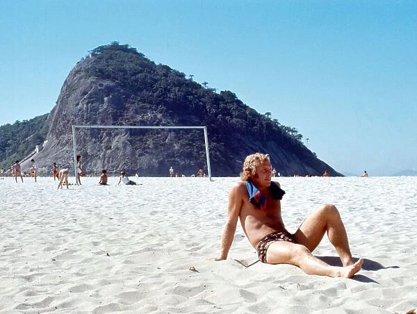 West Ham United and England footballer Bobby Moore relaxing on the Copacabana beach