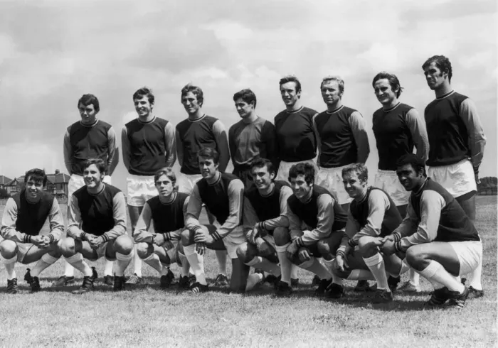 Framed Print : West Ham United line up for pre season team photograph. Back Row L-R Framed Print : West Ham United line up for pre season team photograph. Back Row L-R
