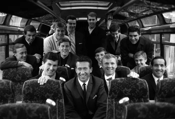 Framed Print : The West Ham United team on board their team coach en-route to play TSV Munich 1860 in