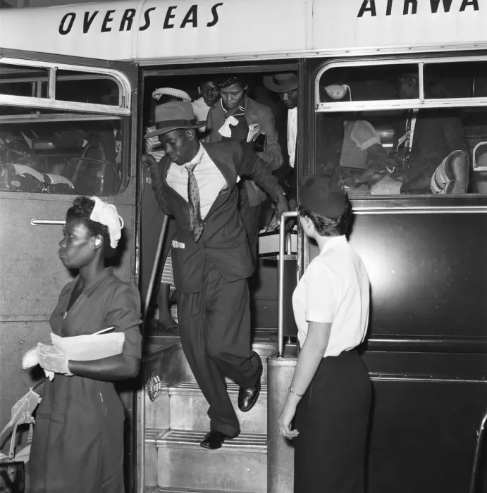 Framed Print : One hundred and two West Indians seen here arriving at Heathrow Airport from Kingston Framed Print : One hundred and two West Indians seen here arriving at Heathrow Airport from Kingston