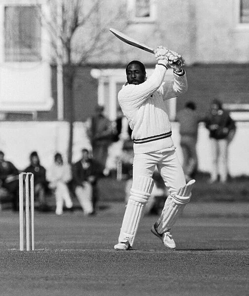West Indies cricketer Richards in action at Riston County Cricket club where spent