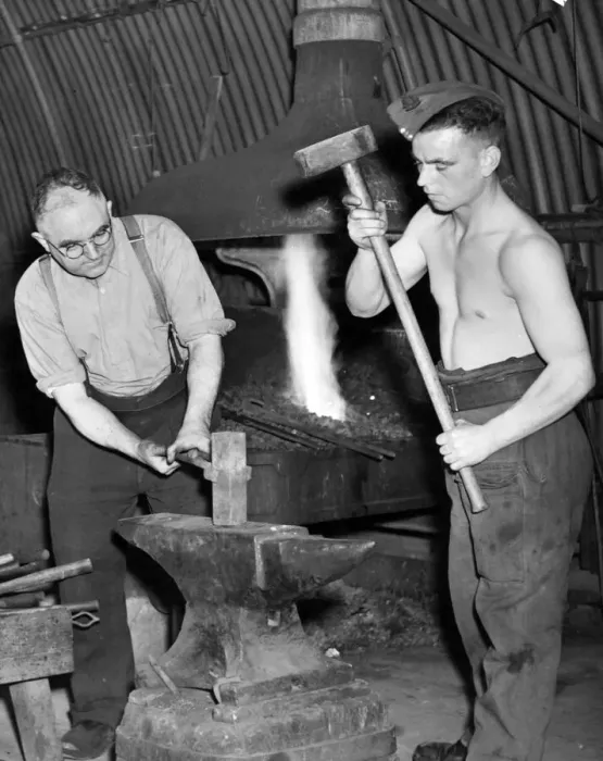 Framed Print : Western Command Facility Visit. In the Blacksmiths shop at a North-West depot of