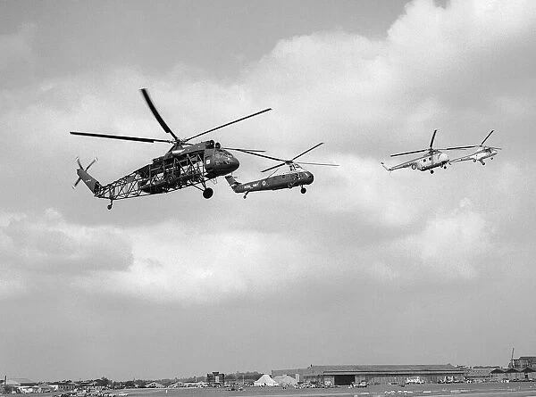 Westland Helicopters, Westminster, Wessex, Whirlwind and Sycamore hover side by side at