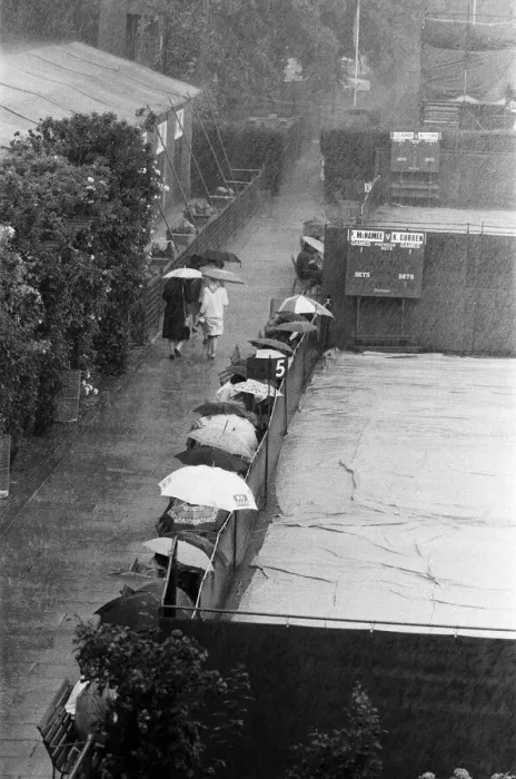 Framed Print : Wet weather at the Wimbledon Championships. 28th June 1982 Framed Print : Wet weather at the Wimbledon Championships. 28th June 1982