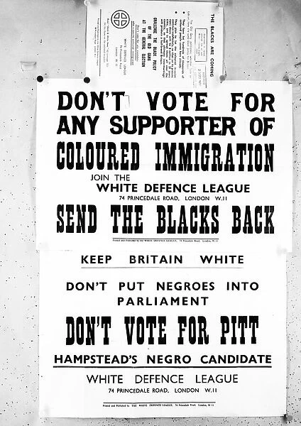 White Defence League Headquarters. Anti immigration poster. 21st September 1959