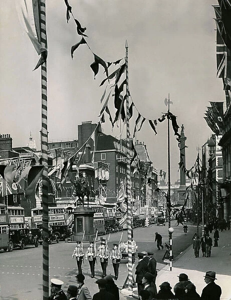 Whitehall bedecked with flags and bunting in preparation for the coronation of King