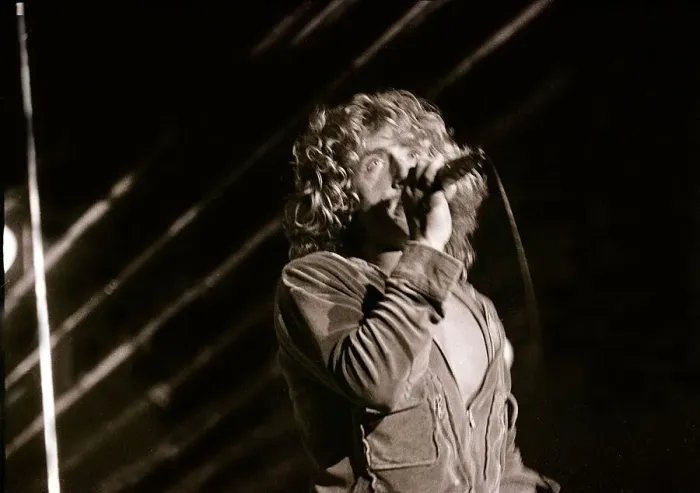 Framed Print : The Who in Concert - May 1976 Roger Daltrey on stage singing at the Charlton