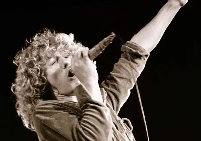 Framed Print : The Who in Concert - May 1976. Roger Daltrey on stage singing at The Valley Framed Print : The Who in Concert - May 1976. Roger Daltrey on stage singing at The Valley