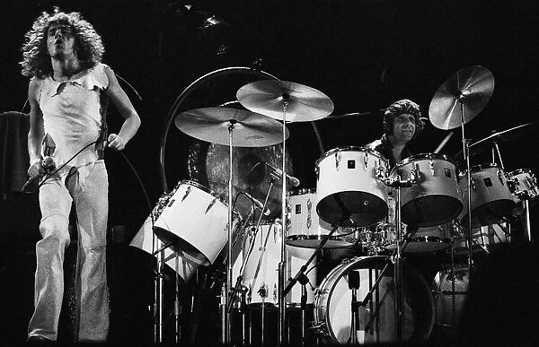 The Who rock group in concert at the Empire Pool, Wembley. Roger Daltrey and Keith Moon