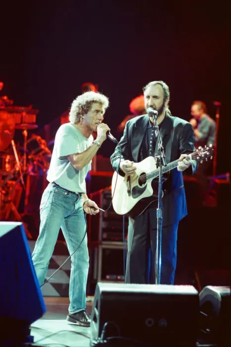 Framed Print : The Who rock group performing on stage in America during their reunion tour in