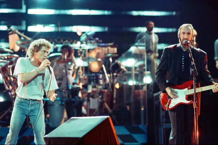 Framed Print : The Who rock group performing on stage in America during their reunion tour in Framed Print : The Who rock group performing on stage in America during their reunion tour in