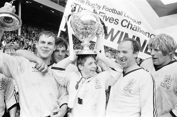 Widnes rugby league players celebrate, left to right Eddie Cunningham