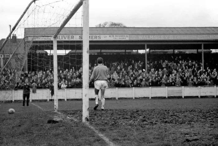 Framed Print : Wigan v Port Vale FA Cup Round One 1969 / 70 Season A shot from Wigan full back Sutherland Framed Print : Wigan v Port Vale FA Cup Round One 1969 / 70 Season A shot from Wigan full back Sutherland