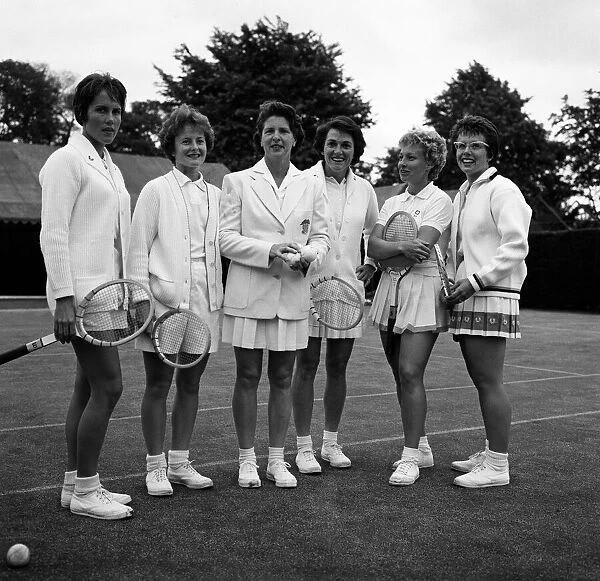 The Wightman Cup Tennis girls commence a stiff training session at Wimbledon today