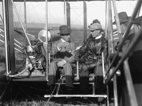 Wilbur Wright with King Alfonso of Spain pictured talking in the plane