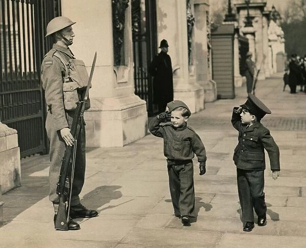 William Knowles age 4 and dressed as a Private and Billy Carter dressed in RAF uniform