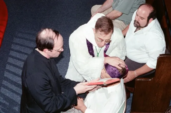Framed Print : William Ramsey from Southend-on-Sea in the UK being exorcised by Bishop Robert McKenna Framed Print : William Ramsey from Southend-on-Sea in the UK being exorcised by Bishop Robert McKenna