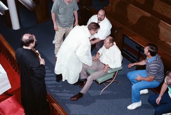 Framed Print : William Ramsey from Southend-on-Sea in the UK being exorcised by Bishop Robert McKenna Framed Print : William Ramsey from Southend-on-Sea in the UK being exorcised by Bishop Robert McKenna