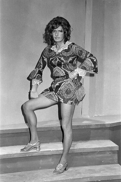 William Roache wearing a mini dress for John Bowens play, 'The Disorderly Women