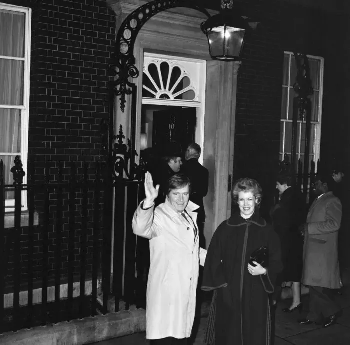 Framed Print : William Roache and his wife Sarah arrive for reception at Number 10 Downing Street