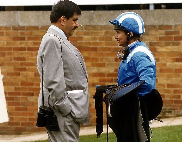 Willie Carson horseracing Jockey talking to owner Hamdan Al Maktoum
