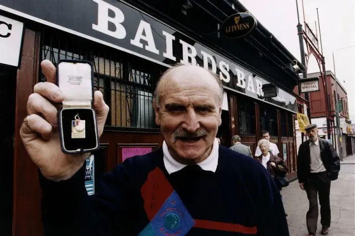 Framed Print : Willie O Neill ex Celtic player holding the European Cup Medal he won playing as one Framed Print : Willie O Neill ex Celtic player holding the European Cup Medal he won playing as one